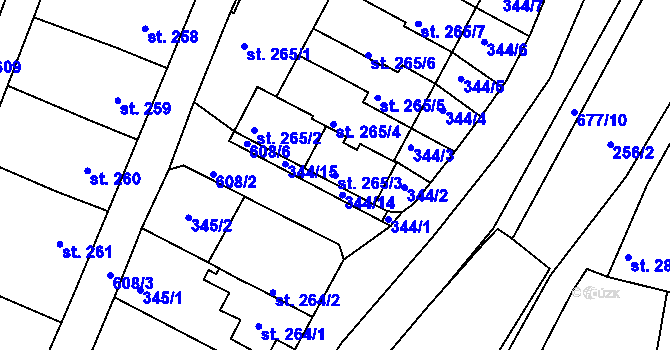 Parcela st. 265/3 v KÚ Březové Hory, Katastrální mapa
