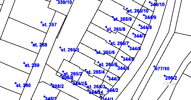 Parcela st. 265/6 v KÚ Březové Hory, Katastrální mapa