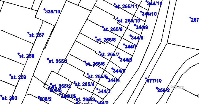 Parcela st. 265/7 v KÚ Březové Hory, Katastrální mapa