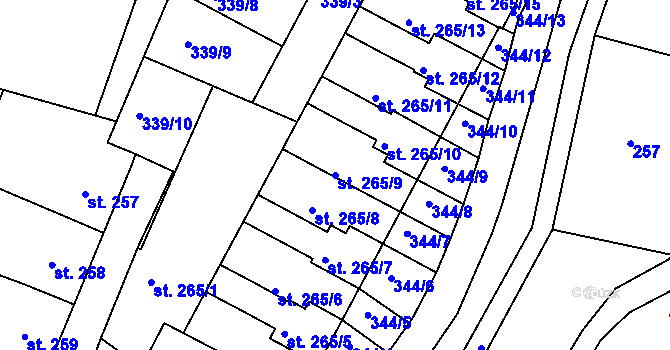 Parcela st. 265/9 v KÚ Březové Hory, Katastrální mapa