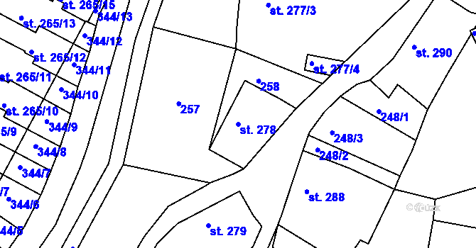 Parcela st. 278 v KÚ Březové Hory, Katastrální mapa
