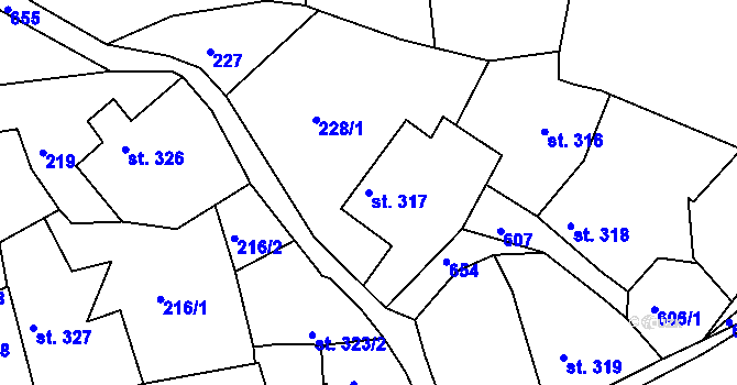 Parcela st. 317 v KÚ Březové Hory, Katastrální mapa