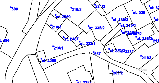 Parcela st. 332/1 v KÚ Březové Hory, Katastrální mapa