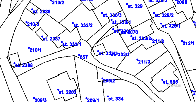 Parcela st. 333/3 v KÚ Březové Hory, Katastrální mapa