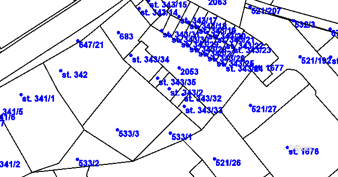 Parcela st. 343/2 v KÚ Březové Hory, Katastrální mapa