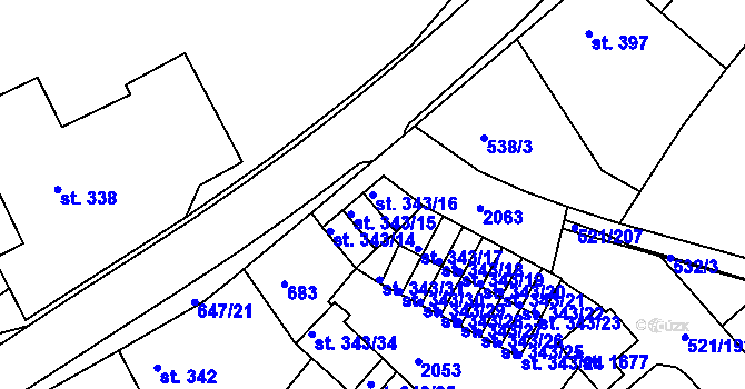 Parcela st. 343/16 v KÚ Březové Hory, Katastrální mapa