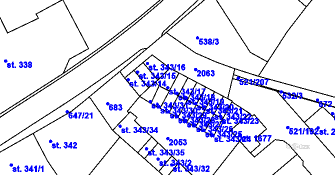 Parcela st. 343/17 v KÚ Březové Hory, Katastrální mapa