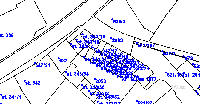 Parcela st. 343/18 v KÚ Březové Hory, Katastrální mapa