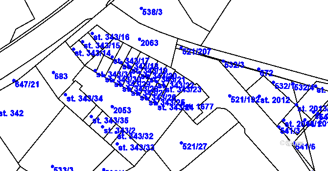 Parcela st. 343/23 v KÚ Březové Hory, Katastrální mapa