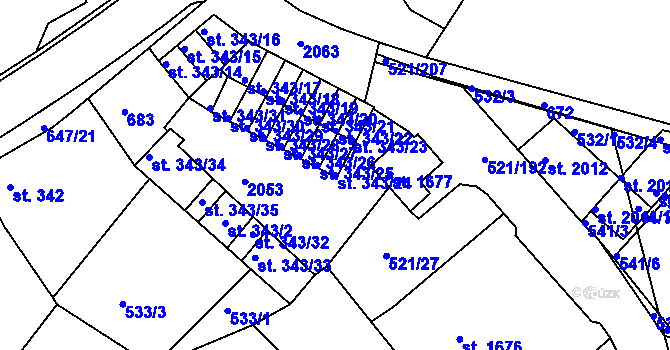 Parcela st. 343/24 v KÚ Březové Hory, Katastrální mapa