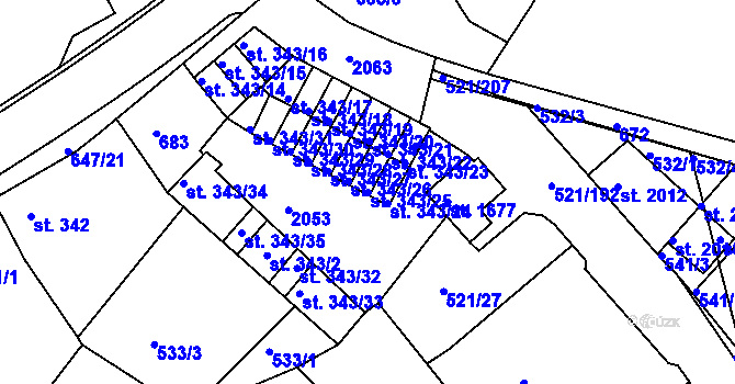 Parcela st. 343/25 v KÚ Březové Hory, Katastrální mapa