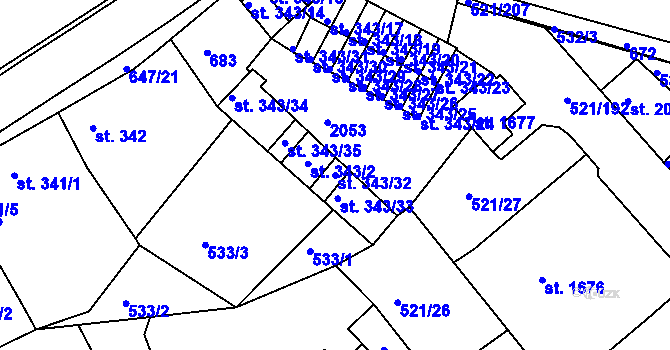 Parcela st. 343/32 v KÚ Březové Hory, Katastrální mapa