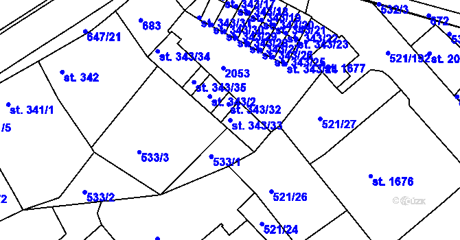 Parcela st. 343/33 v KÚ Březové Hory, Katastrální mapa