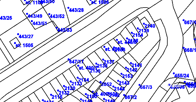Parcela st. 400/4 v KÚ Březové Hory, Katastrální mapa