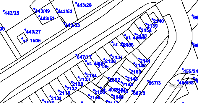 Parcela st. 400/5 v KÚ Březové Hory, Katastrální mapa