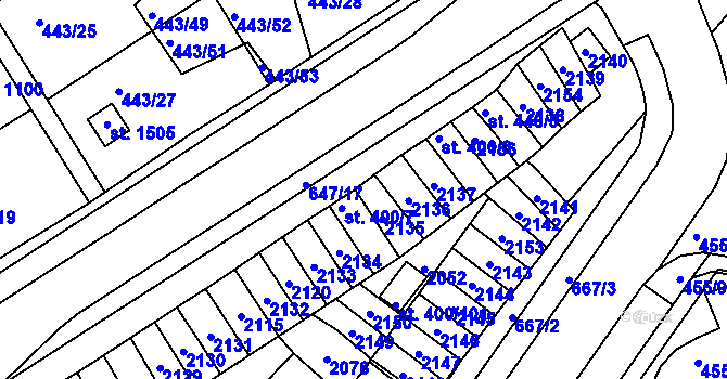 Parcela st. 400/6 v KÚ Březové Hory, Katastrální mapa