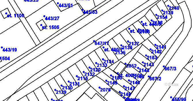 Parcela st. 400/8 v KÚ Březové Hory, Katastrální mapa