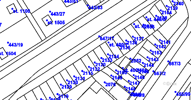 Parcela st. 400/9 v KÚ Březové Hory, Katastrální mapa