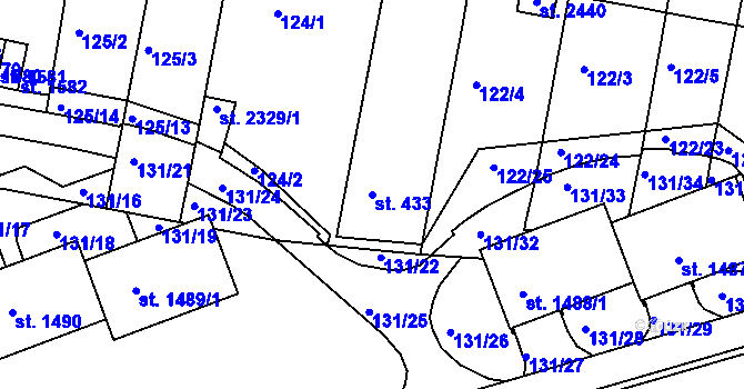 Parcela st. 433 v KÚ Březové Hory, Katastrální mapa