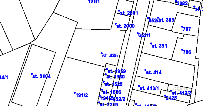 Parcela st. 485 v KÚ Březové Hory, Katastrální mapa