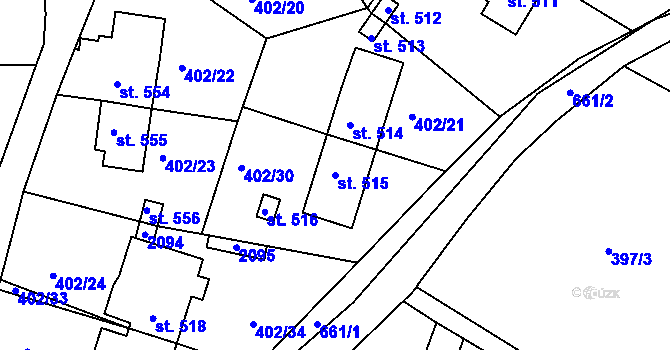 Parcela st. 515 v KÚ Březové Hory, Katastrální mapa