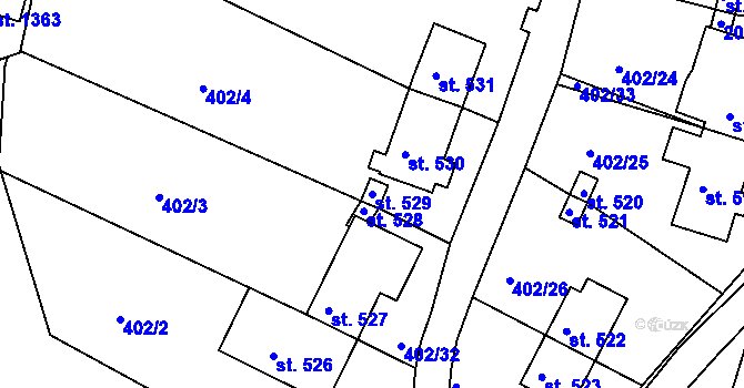 Parcela st. 529 v KÚ Březové Hory, Katastrální mapa