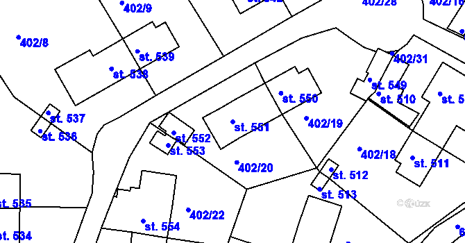 Parcela st. 551 v KÚ Březové Hory, Katastrální mapa
