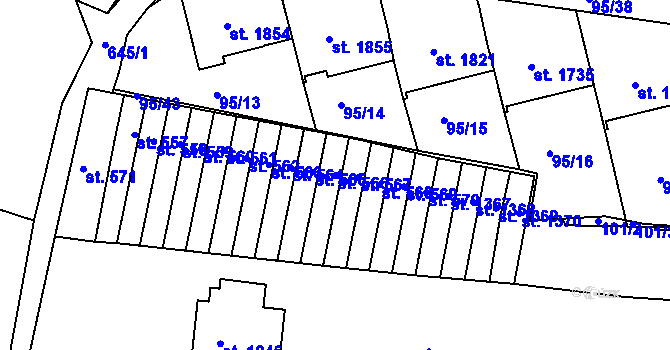 Parcela st. 566 v KÚ Březové Hory, Katastrální mapa