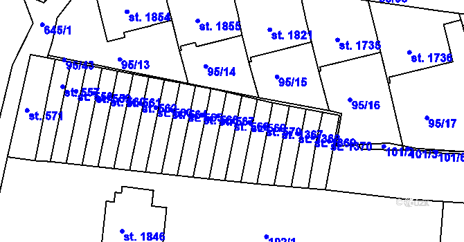 Parcela st. 568 v KÚ Březové Hory, Katastrální mapa