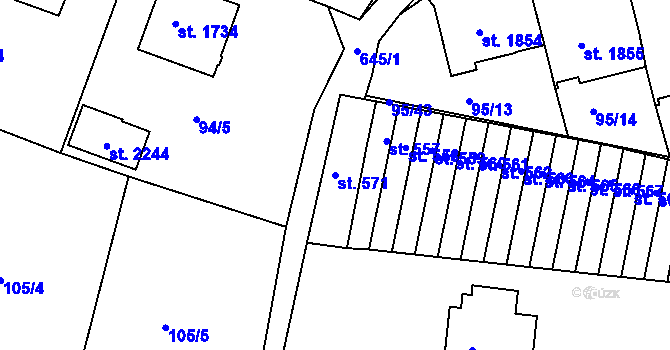 Parcela st. 571 v KÚ Březové Hory, Katastrální mapa
