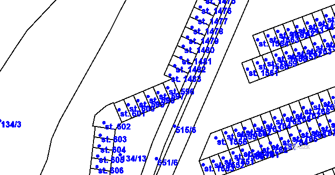 Parcela st. 596 v KÚ Březové Hory, Katastrální mapa