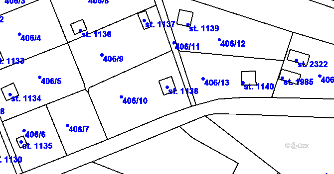 Parcela st. 1138 v KÚ Březové Hory, Katastrální mapa