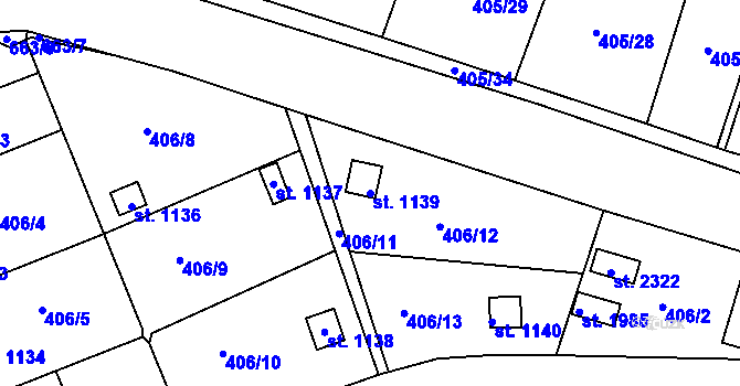 Parcela st. 1139 v KÚ Březové Hory, Katastrální mapa