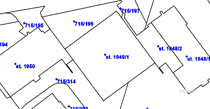 Parcela st. 1949/1 v KÚ Březové Hory, Katastrální mapa