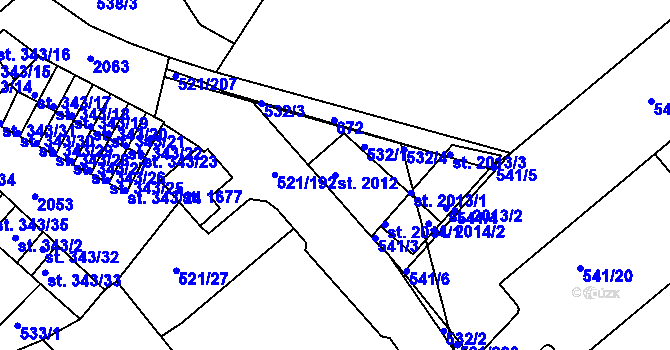 Parcela st. 2012 v KÚ Březové Hory, Katastrální mapa