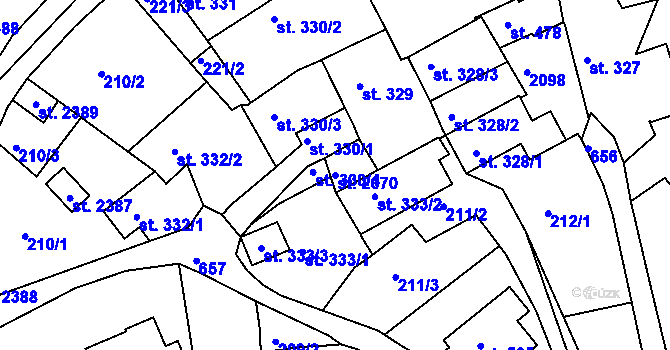 Parcela st. 2070 v KÚ Březové Hory, Katastrální mapa