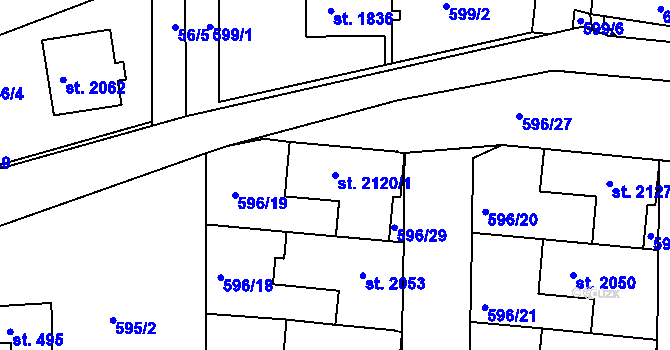 Parcela st. 2120/1 v KÚ Březové Hory, Katastrální mapa