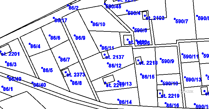 Parcela st. 2137 v KÚ Březové Hory, Katastrální mapa
