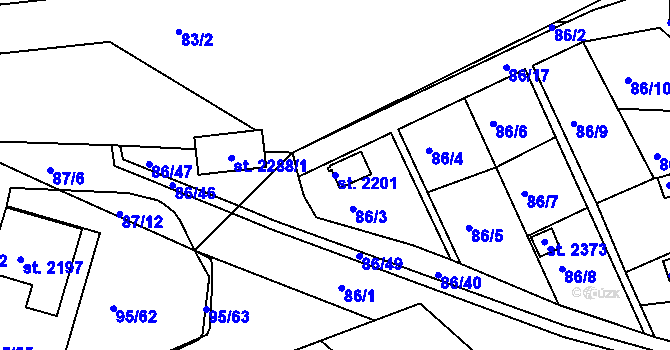 Parcela st. 2201 v KÚ Březové Hory, Katastrální mapa