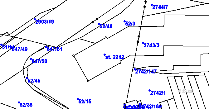 Parcela st. 2212 v KÚ Březové Hory, Katastrální mapa