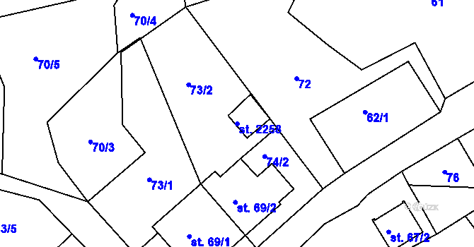 Parcela st. 2258 v KÚ Březové Hory, Katastrální mapa