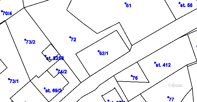 Parcela st. 62/1 v KÚ Březové Hory, Katastrální mapa