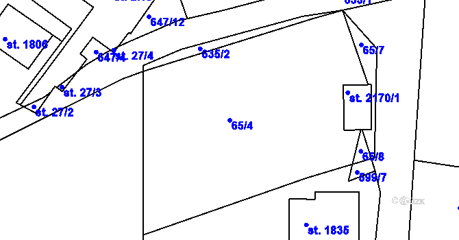 Parcela st. 65/4 v KÚ Březové Hory, Katastrální mapa