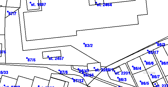 Parcela st. 83/2 v KÚ Březové Hory, Katastrální mapa