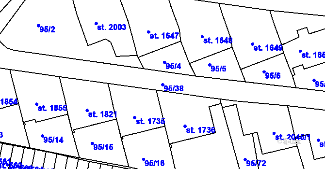 Parcela st. 95/38 v KÚ Březové Hory, Katastrální mapa