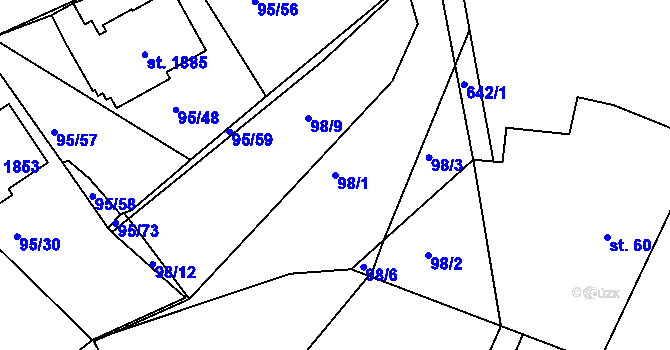 Parcela st. 98/1 v KÚ Březové Hory, Katastrální mapa