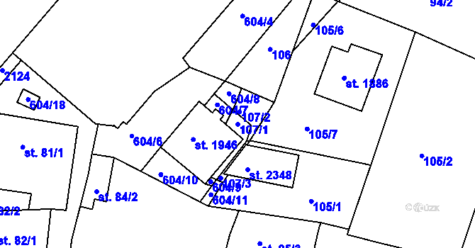 Parcela st. 107/1 v KÚ Březové Hory, Katastrální mapa