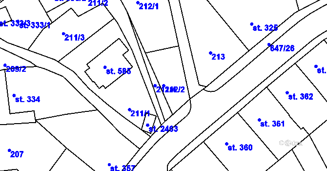 Parcela st. 212/2 v KÚ Březové Hory, Katastrální mapa