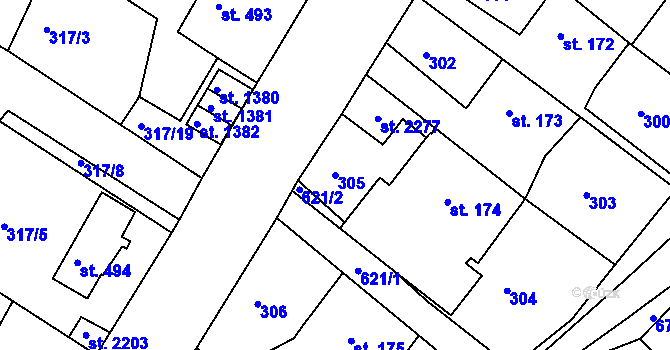 Parcela st. 305 v KÚ Březové Hory, Katastrální mapa