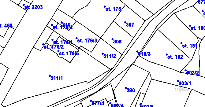 Parcela st. 311/2 v KÚ Březové Hory, Katastrální mapa